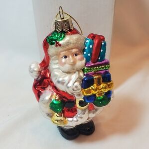 Santa Claus Vintage Hand Blown Glass Ornament Colorful Jostens Rare Unique